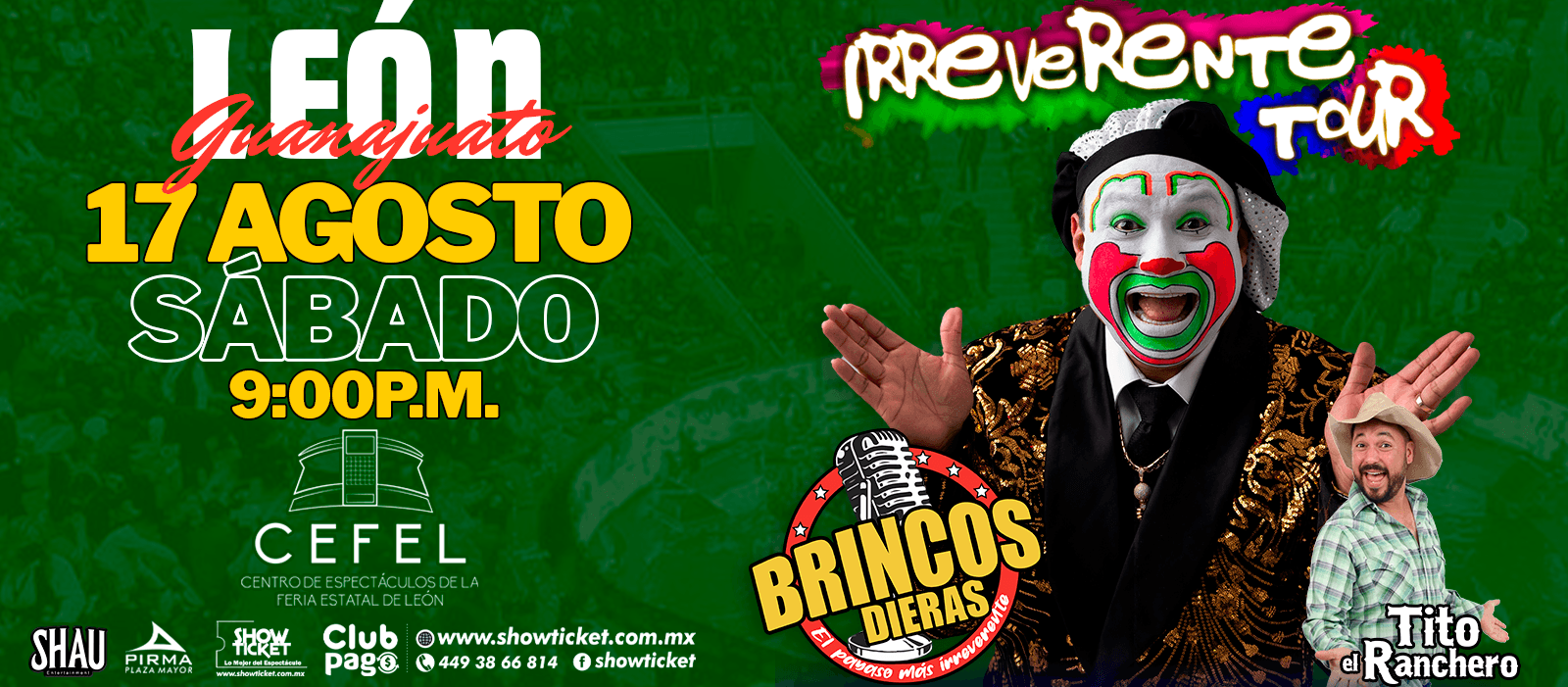 Boletos "BRINCOS DIERAS" IRREVERENTE TOUR 2025 LEÓN www.showticket